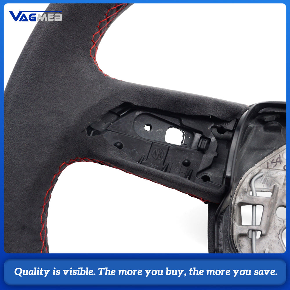 Carbon Fiber & Alcantara Flat Bottom Steering Wheel for Audi A4 B9 S4 S5 - Red Stitching Red Marker