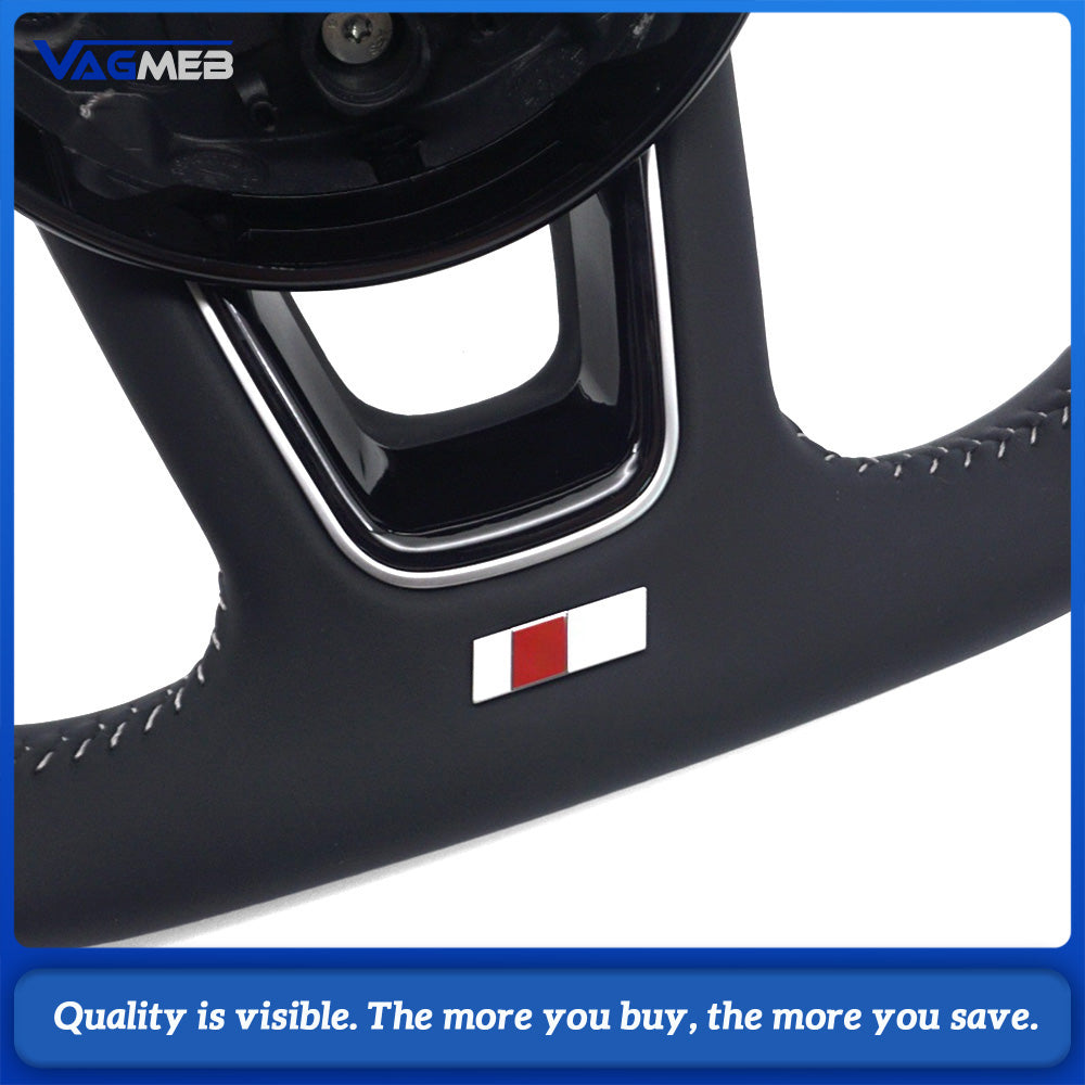 For Audi A4 B9 S Style Steering Wheel Half Punch Leather White Contrast Stitch Without Control Buttons