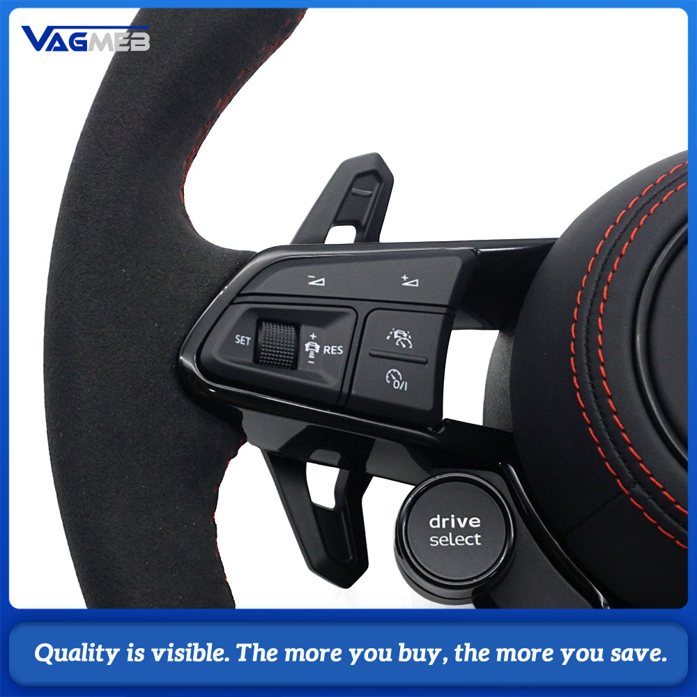 TT‑Style Sport Steering Wheel Half‑Alcantara Red Stitching Red Centering Mark For VW, Multifunction Buttons & Shift Paddles
