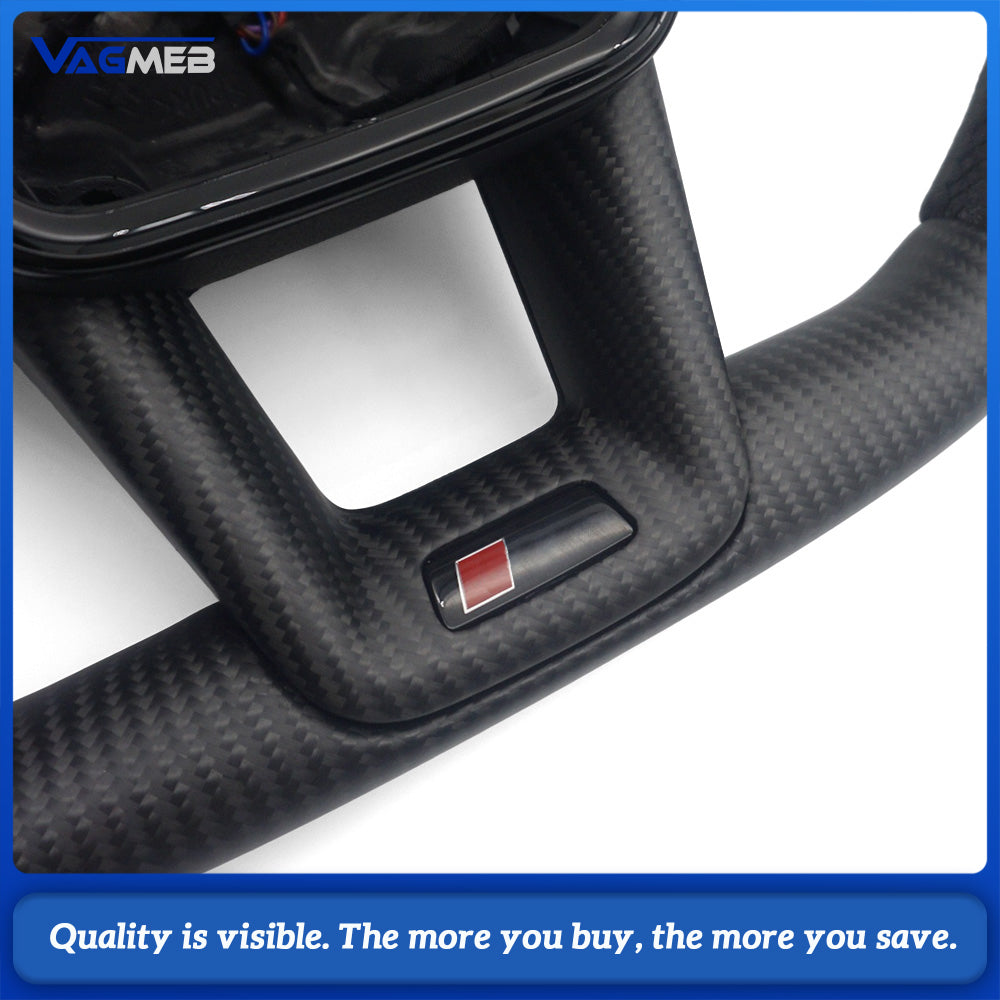 Matte Real Carbon Fiber Steering Wheel Half Alcantara Suede Black Stitch RS Badge With Multifunction Buttons Paddle Shifters Heated Fit Audi A6 C8 S6 RS6