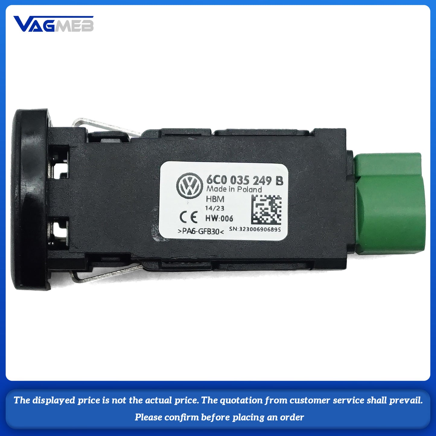 USB socket for VW Golf convertible PoloDerbyVento IND Sharan Multivan Scirocco Alhambra 6C0035249B