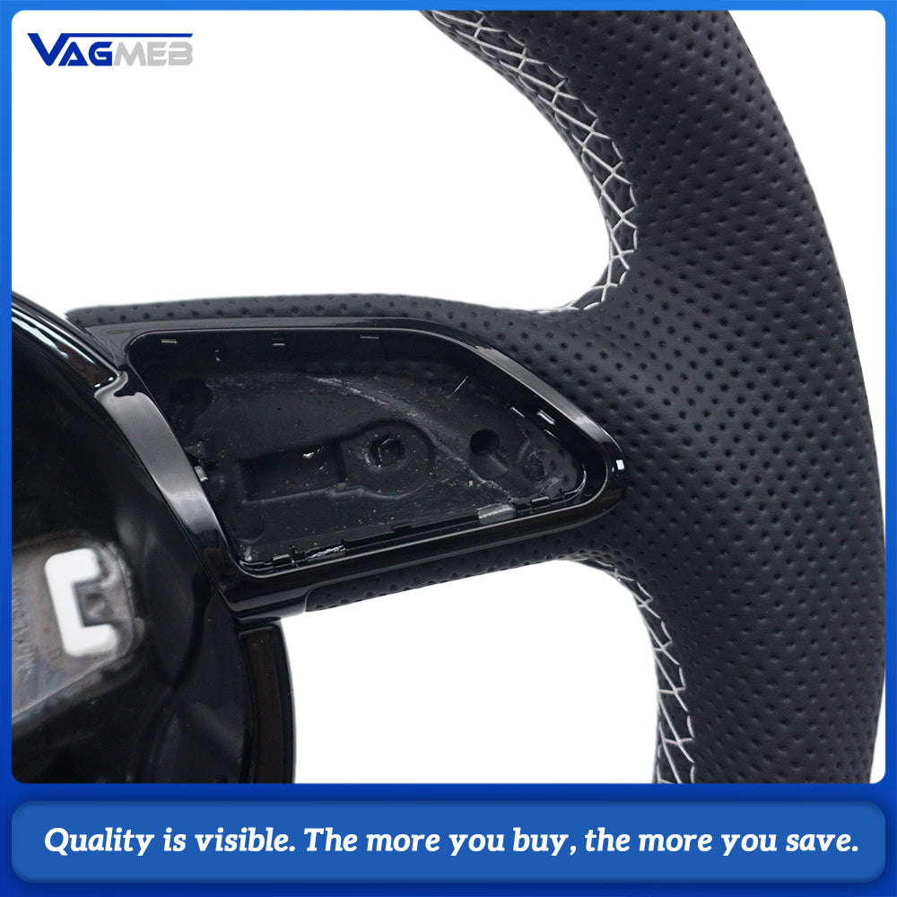 Car Steering Wheel Base with Shape Half Perforated Leather White Stitch Red Centering Marker Fit Audi A4 B8 Retrofit