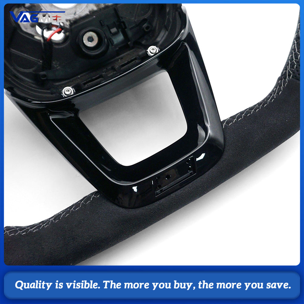 For Audi Q5L Steering Wheel, Matte Black Alcantara Upper & Lower, Perforated Leather on Both Sides, Dark Gray Contrast Stitching, Heating Function, Without Buttons, Without Shift Paddles, No Airbag, Car Sport Modification Part