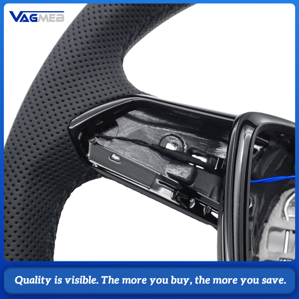 Suitable for Audi A6 C8 A7 perforated leather baking black sports flat bottomed steering wheel With heating function, multifunctional