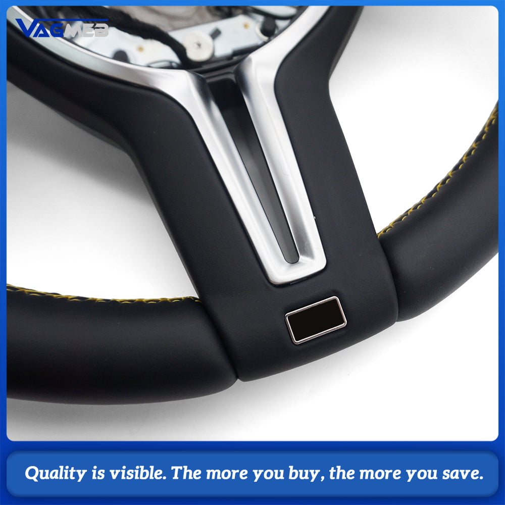 M Sport T-Shape Nappa Leather Steering Wheel Yellow Contrast Stitch With Lane Departure Vibration ACC Buttons Fit BMW 5 Series G30 G31