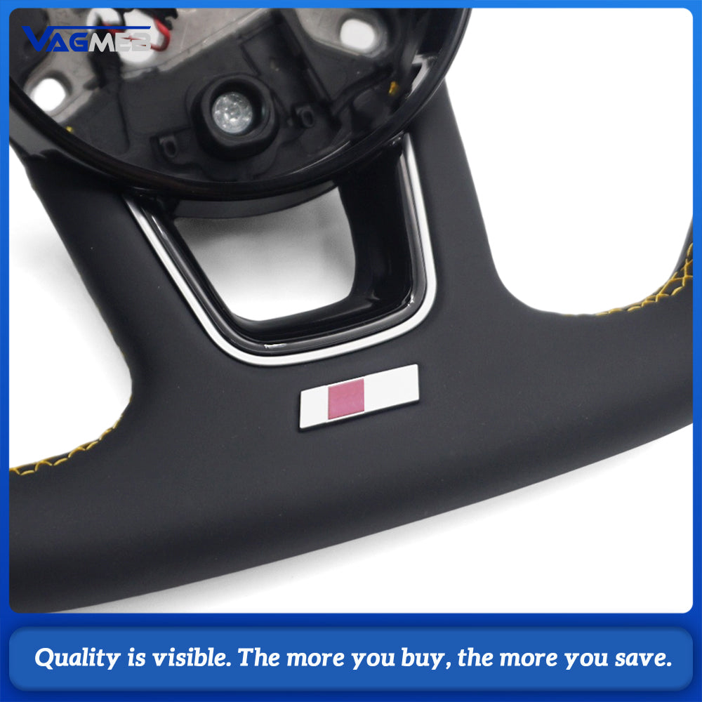Heated Sport Steering Wheel Fit Audi A4 B9 Shaped Bottom Half Perforated Grips Yellow Sew Yellow Recenter Marker S Logo Replacement Wheel