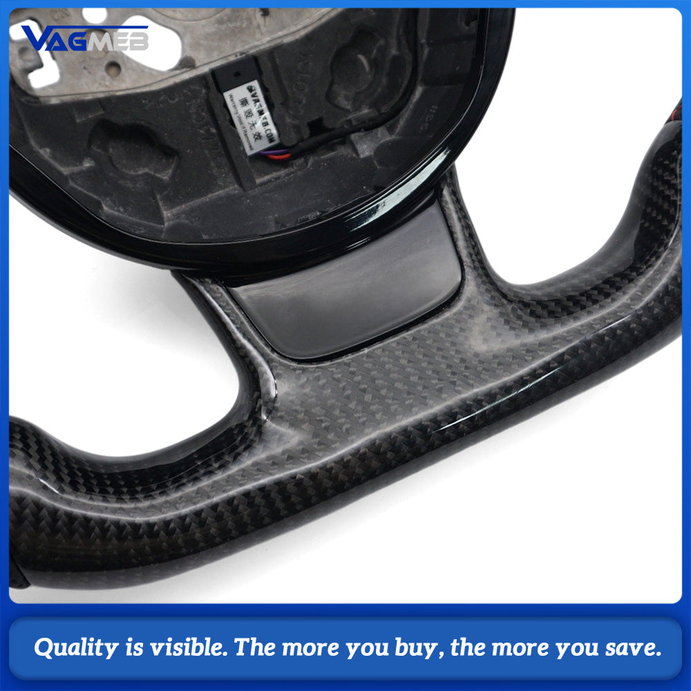 Car Sports Steering Wheel for Audi A4 B8 Carbon Fiber Half Perforated Leather Red Stitching With Multifunction Buttons & Gear Shift Paddles Modification Replacement Part