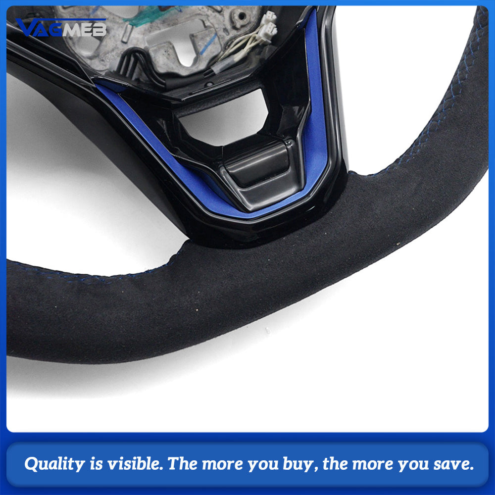 For VW Golf MK8 Full Alcantara Sport Steering Wheel, Blue Contrast Stitching, Blue Position Mark, Car Interior Modification Steering Wheel