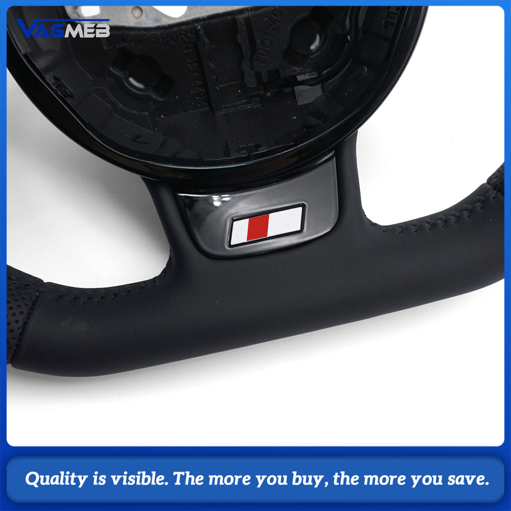 For Audi A4 B8 A3 8V A4 A5 A7 Q3 Q5 Q7 Black Stitched Full Leather Perforated Flat Bottomed Steering Wheel