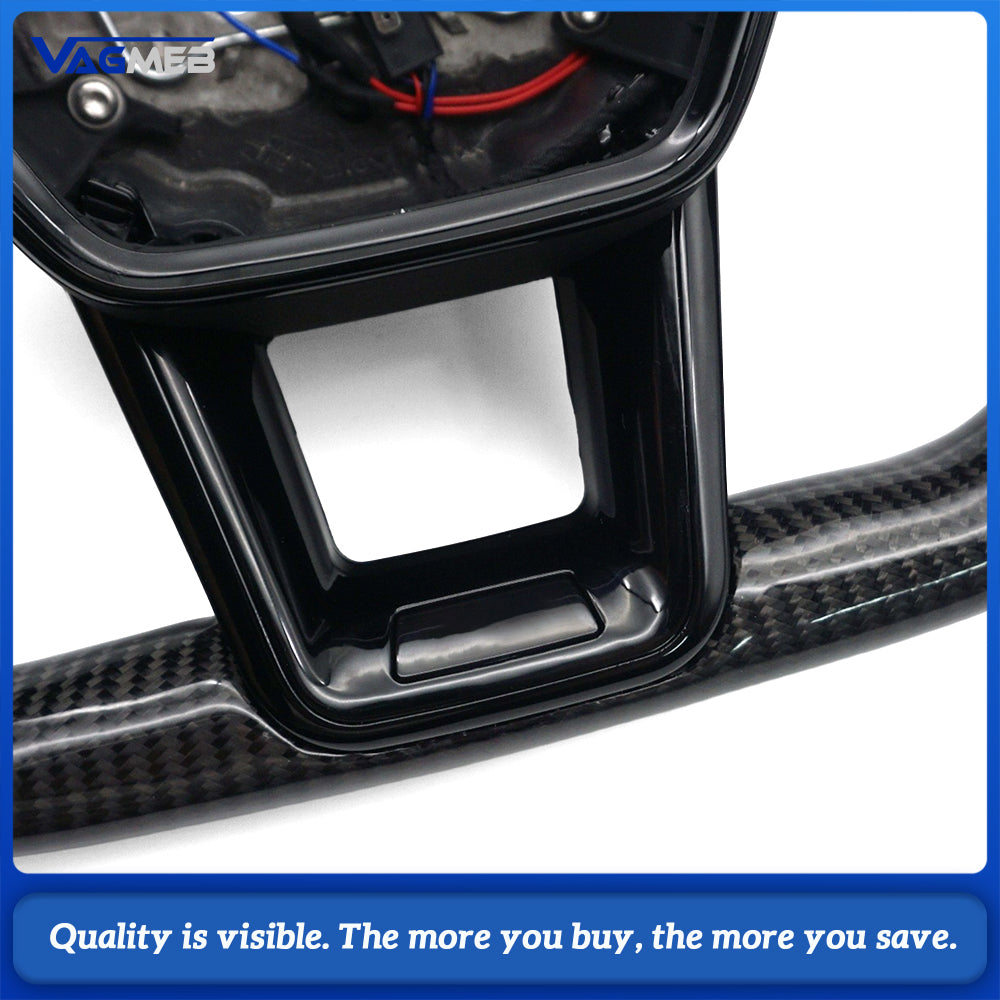 Sport Steering Wheel Gloss Black Carbon Fiber Half‑Alcantara Red Stitching For Audi A6 C8, Multifunction Buttons Shift Paddles Heated Function