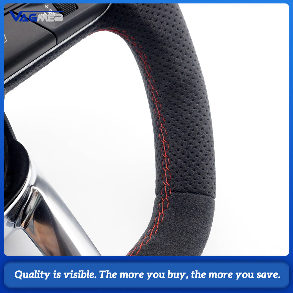 For Audi Q5 Full Suede Steering Wheel  ABT Logo, Red Stitching, Heated, RS Buttons