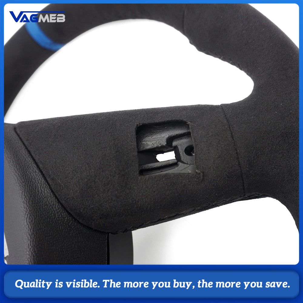 Sport Steering Wheel for Audi A4 B9 Flat Bottom Full Suede Blue Stripe Blue Suture Customized