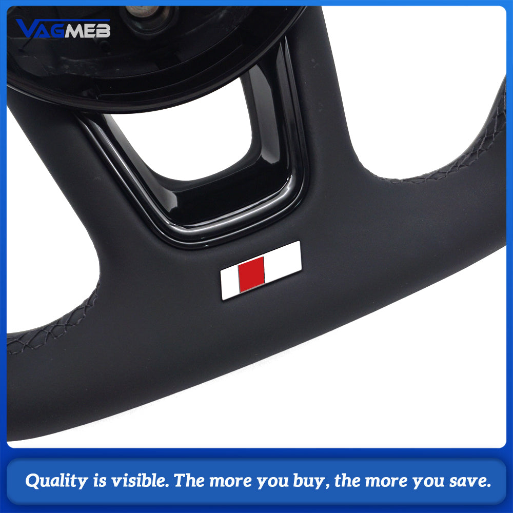 Stylized Shape Semi‑Perforated Steering Wheel Black Stitch Black Centering Marker No Paddle No Buttons For Audi A4 B9 Interior Upgrade