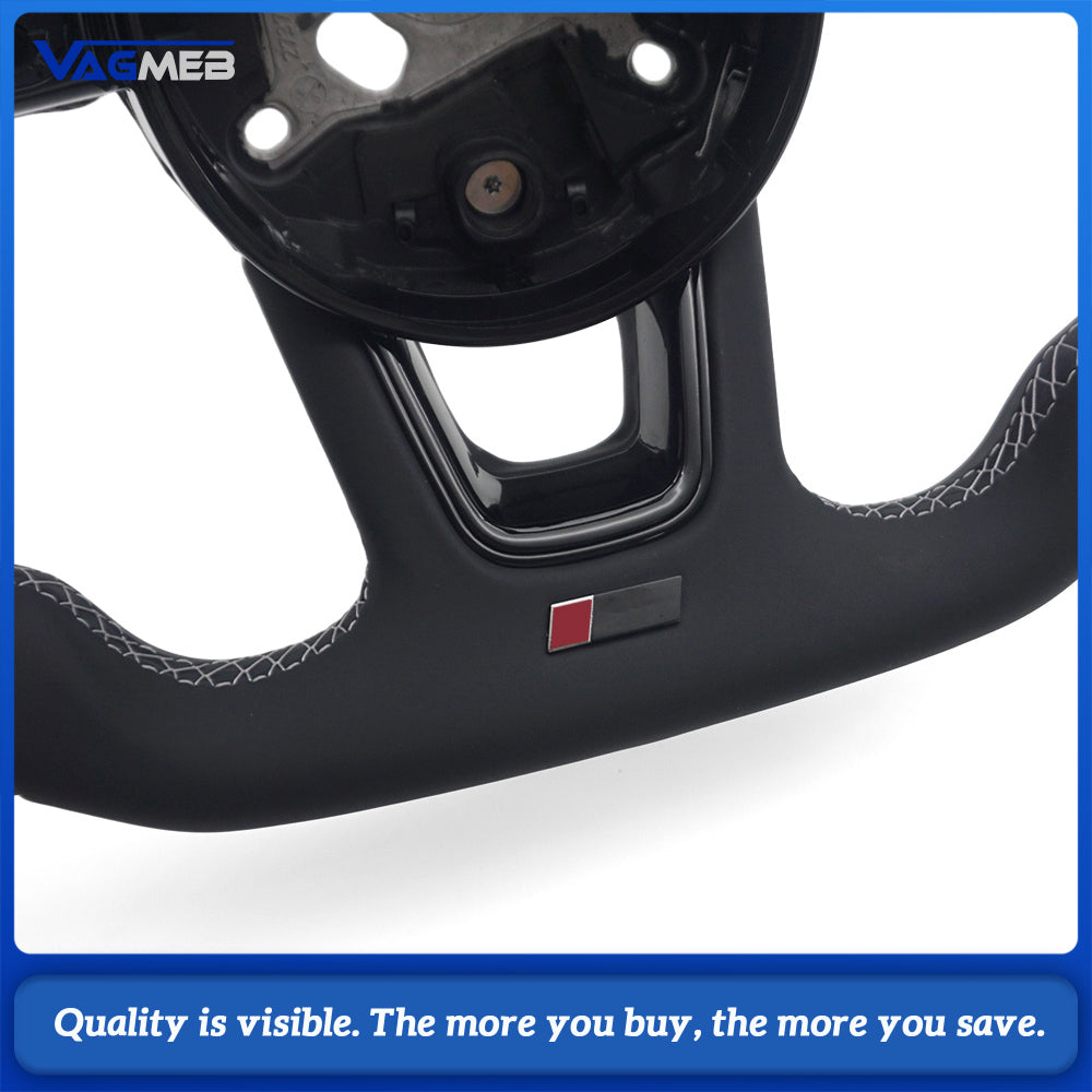For Audi A4 B9 RS Sport Steering Wheel Half Punch Leather White Contrast Stitch Black Alignment Mark