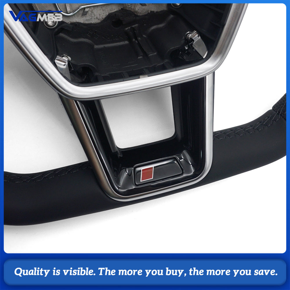 For Audi A6 C8 RS Sport Steering Wheel Genuine Leather Half Punch Black Sewing