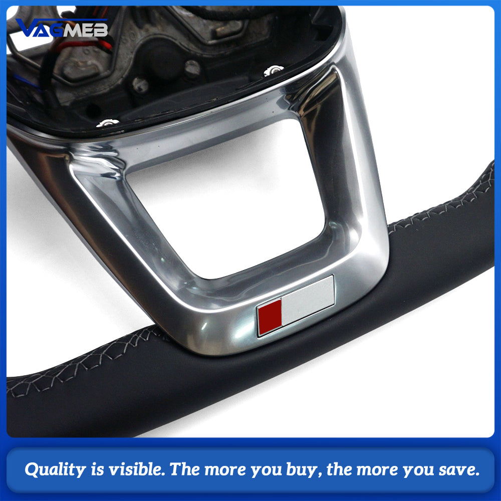 Full Leather Heated Multifunctional Steering Wheel Grey Stitching For Audi Q3 Interior Upgrade Replacement