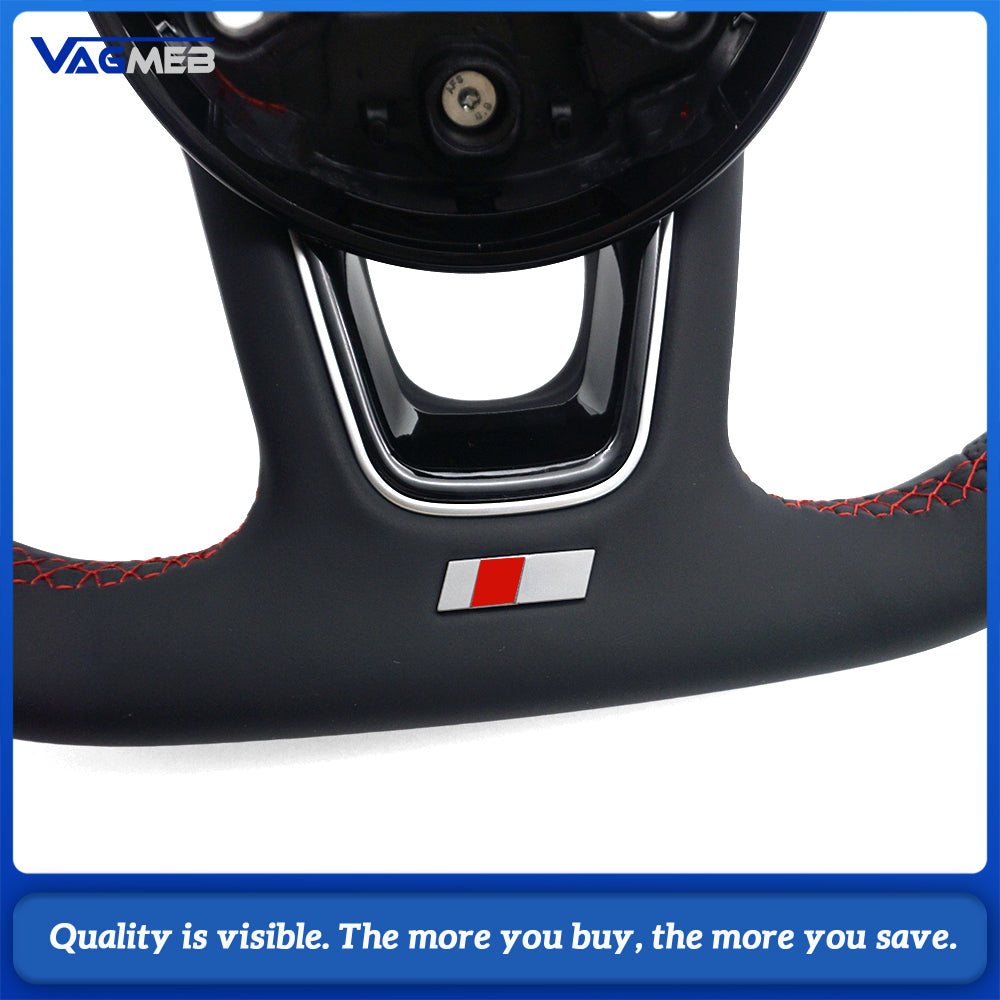 Semi‑Perforated Heated Steering Wheel Red Stitching For Audi A4 B9 Interior Sport Upgrade Replacement