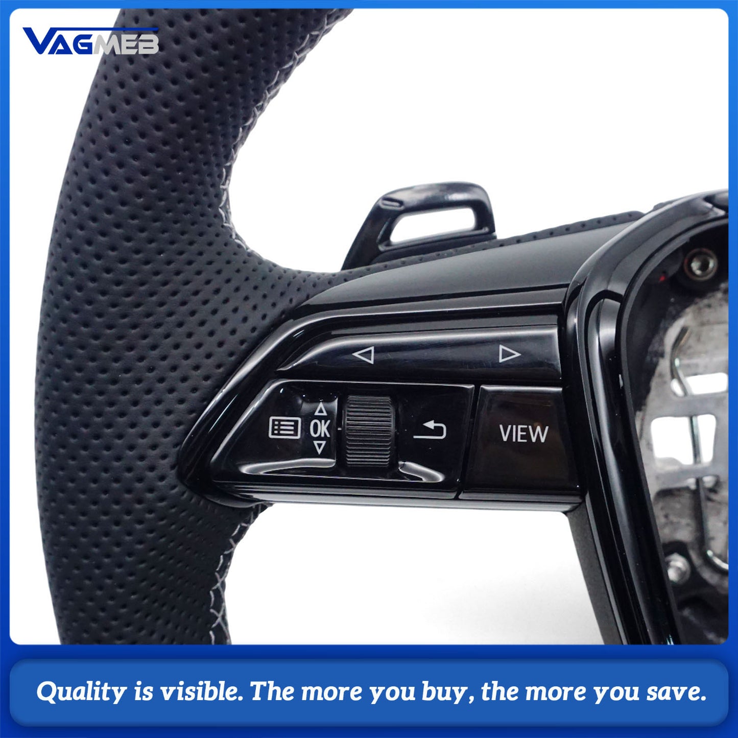 Blackened steering wheel suitable for Audi A6 C8 A7 Light gray  stitched steering wheel With heating function, buttons and paddles