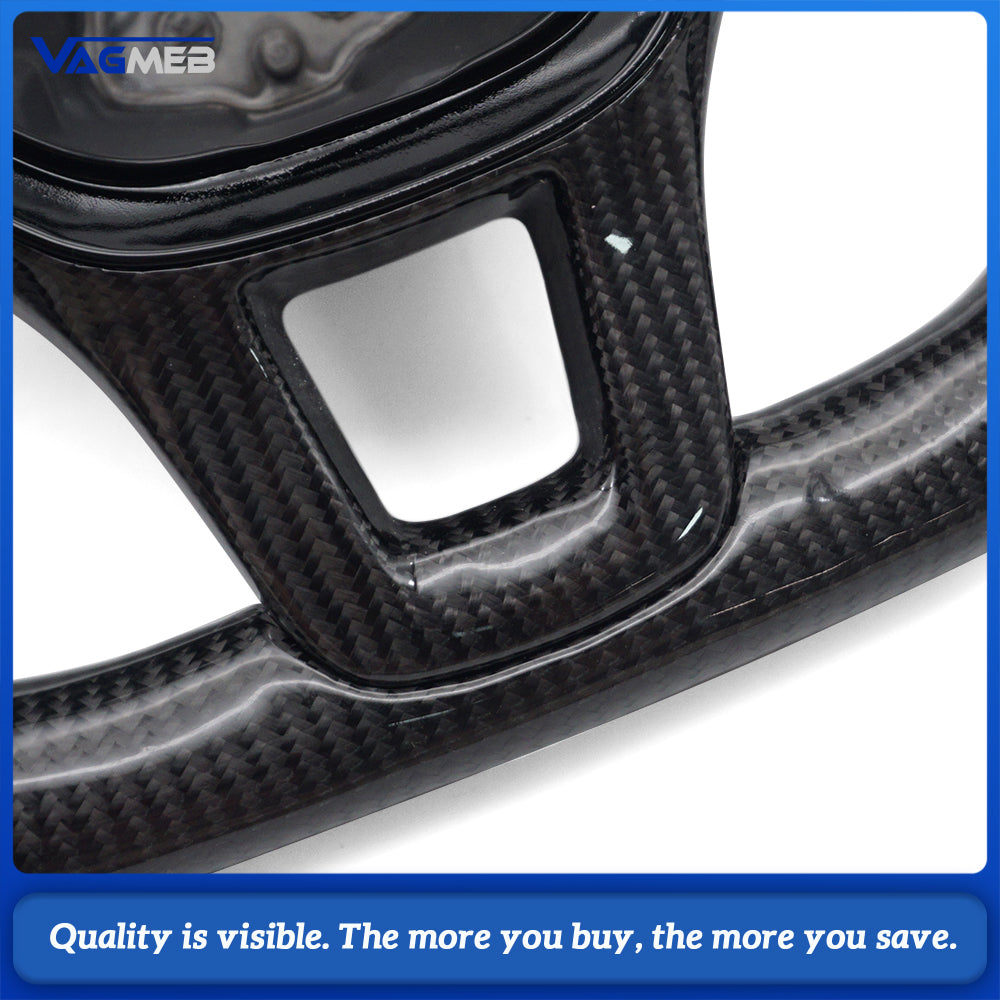 Car Carbon Fiber Half Perforated Leather Steering Wheel Red Stitch Red Centering Marker With Solid Carbon Fiber Button Frame For VW T6