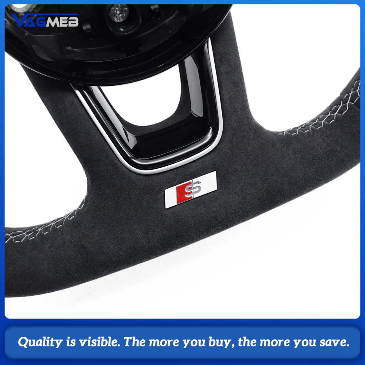 For Audi  A4 B9 Car Accessories Half Perforated Leather Steering Wheel white Stitch