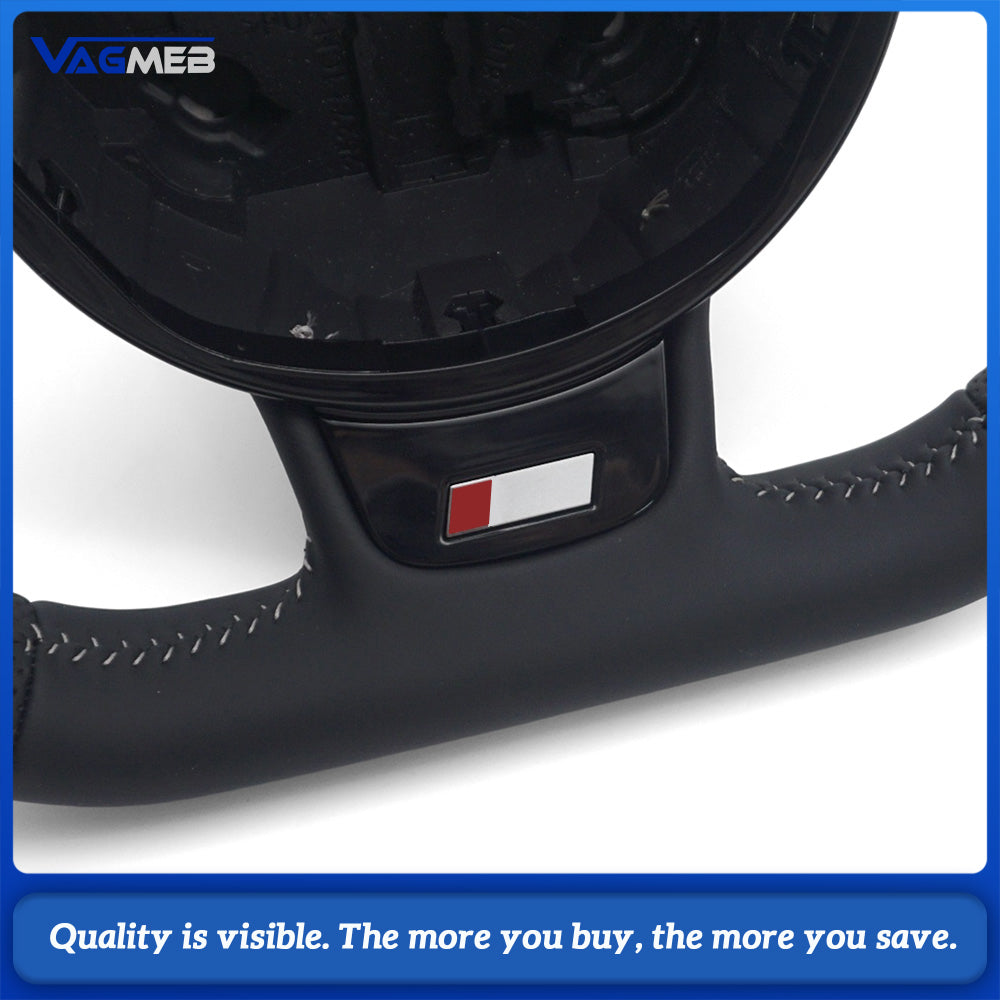 For Audi A4 B8 S Sport Steering Wheel Full Control Buttons White Contrast Stitch Without Gear Shift Paddles