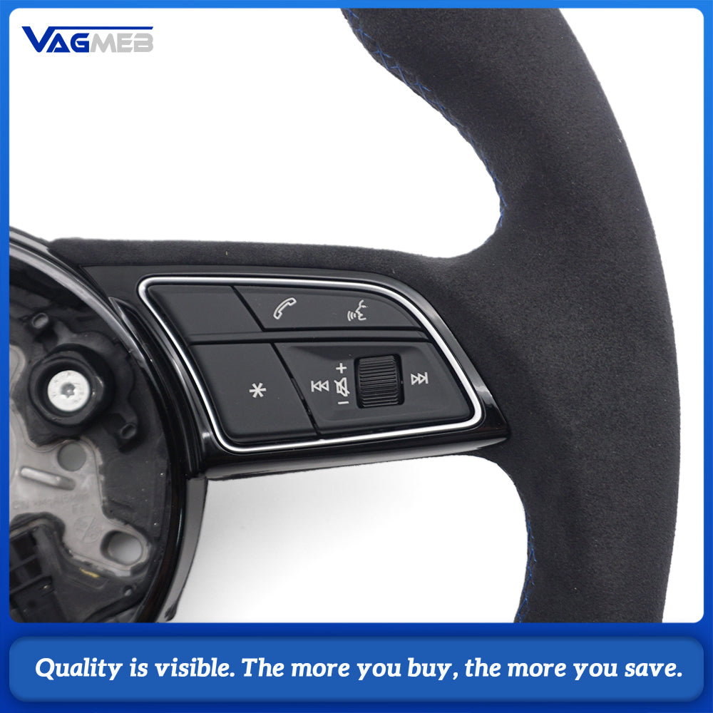 For Audi A4 B9 S Line Carbon Fiber Steering Wheel Half Alcantara Blue Stitch Blue Marker Buttons Airbag Assembly