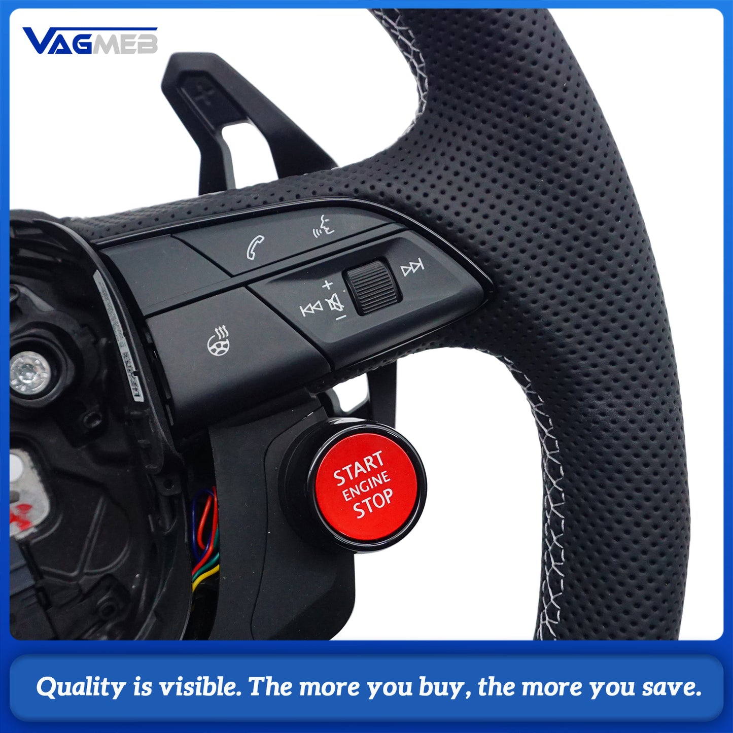 For Audi Q3 Q5 Q7 Q8 RS Q3 RS Q5 Black Leather Perforated Flat Bottomed Steering Wheel With Paddles and Buttons Car Accessories