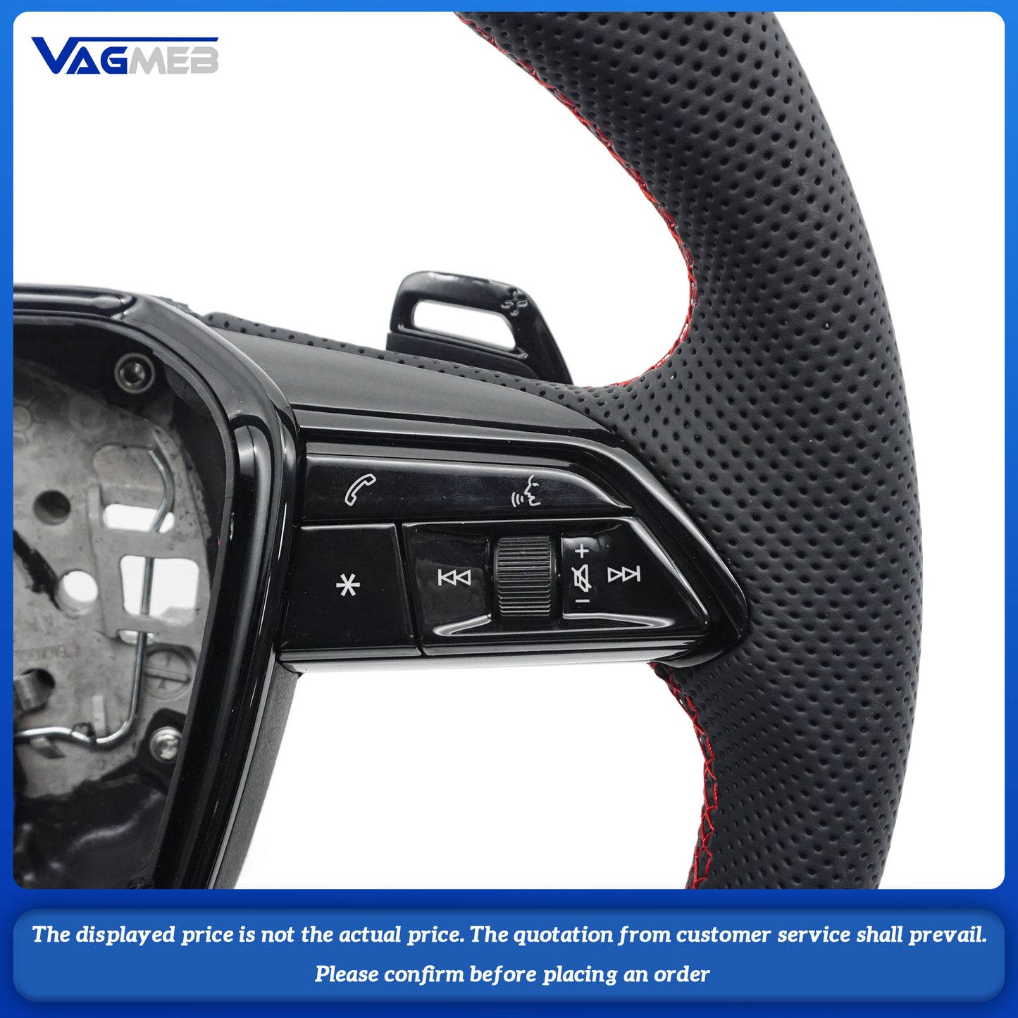 For Audi A6 C8 painted black heated steering wheel with white stitching sports flat bottomed steering wheel
