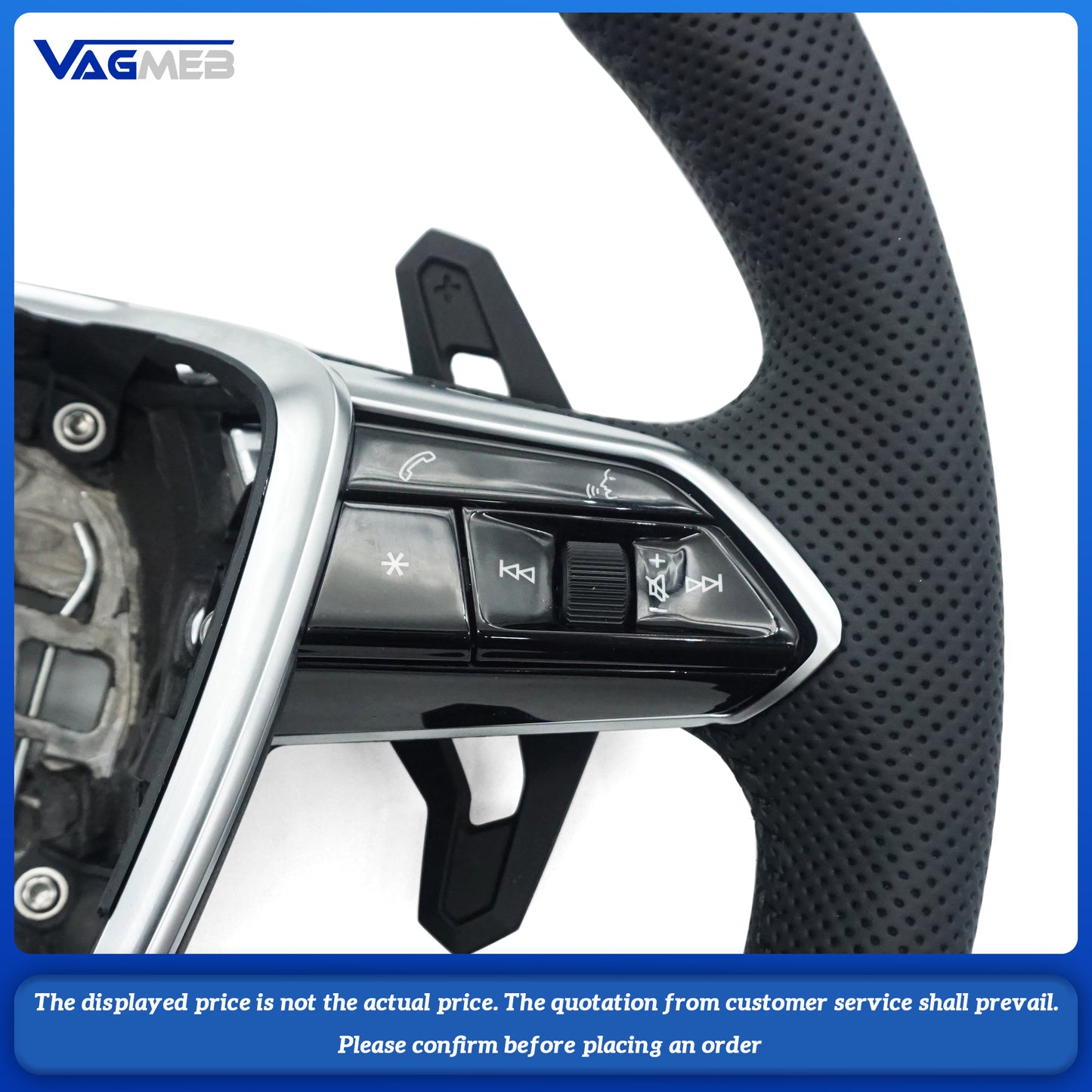 For Audi S logo A6C8, semi-perforated black line, lacquered large black paddles, unheated steering wheel
