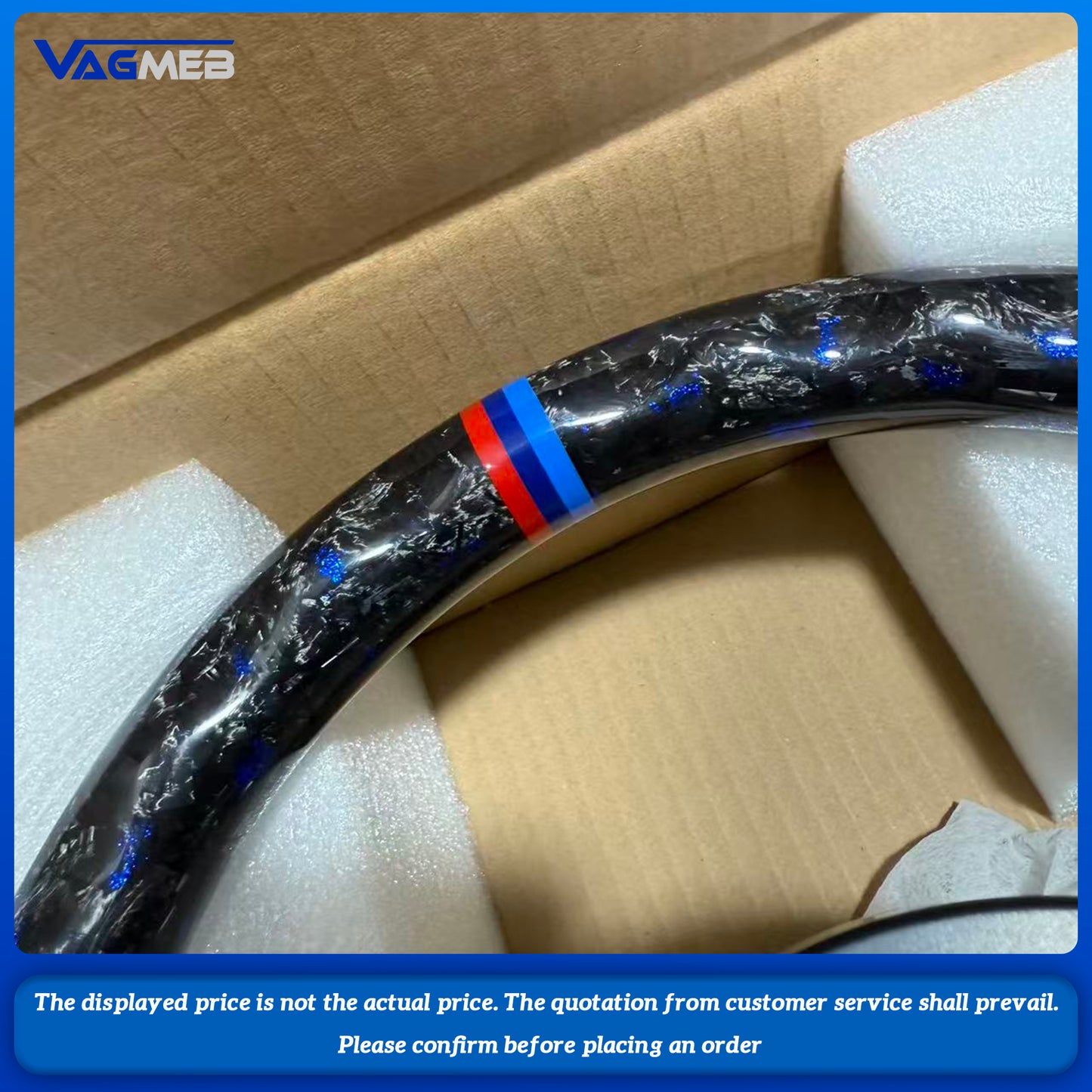 For BMW 1 3 5 e x Series custom blue forged carbon fiber half perforated leather steeringwheel with carbon paddle