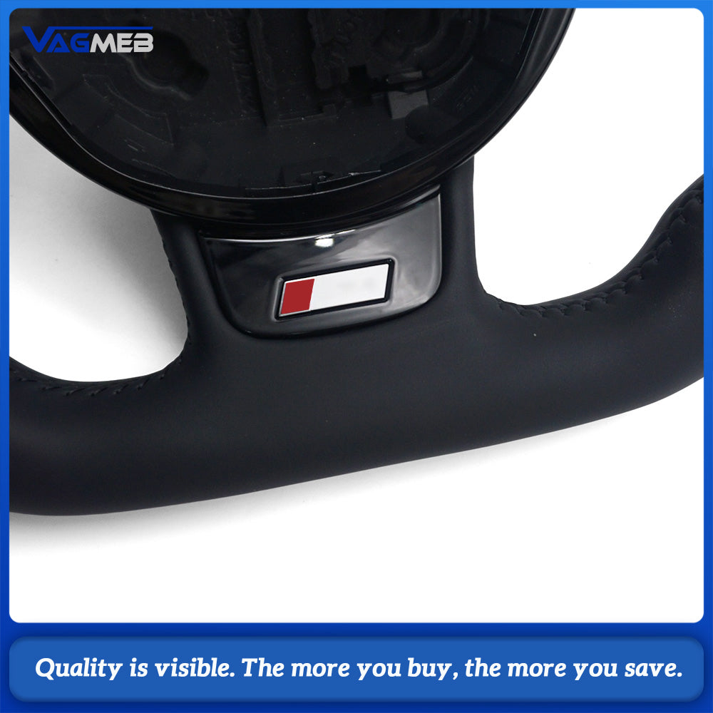 For S-line Styling Racing Steering Wheel For A4 B8 A5 Q5 8R Half Perforated Grip Black Sewing Line