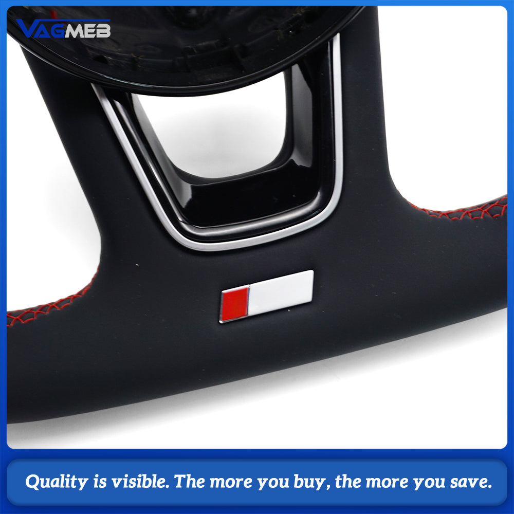 For Audi A3L S-line Half Perforated Steering Wheel Red Stitching No Paddle No Buttons
