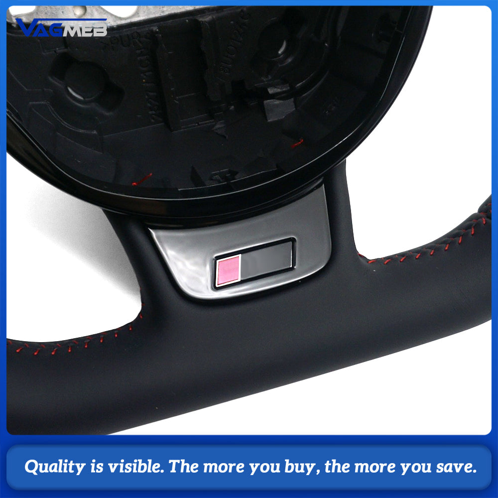 For Audi A4 B8 RS Sport Steering Wheel Hub Assembly Full Leather Red Contrast Stitching Interior Upgrade