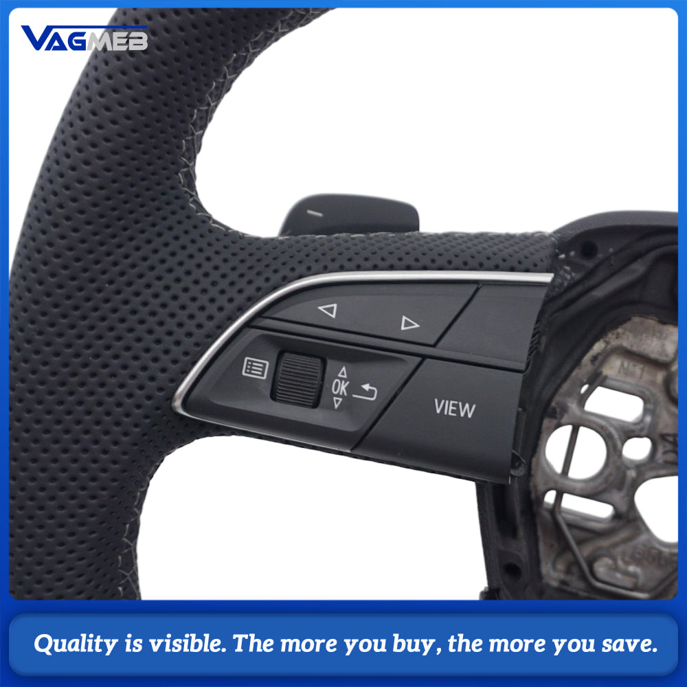 Car Gloss Black Half Perforated Steering Wheel Original Gray Stitching With Hands Off Sensor Buttons Paddle Shifters Without Heating For Audi Q3