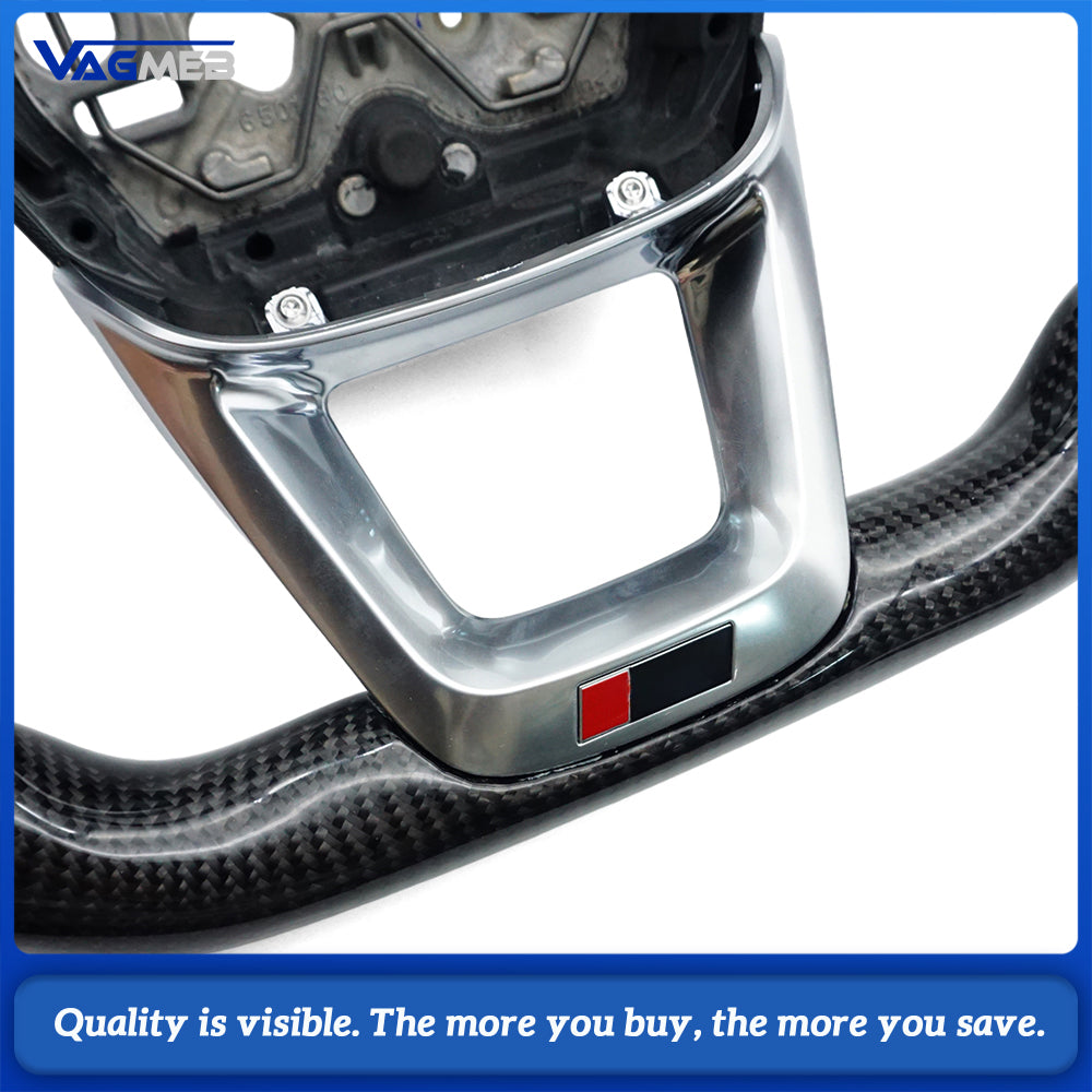 Carbon fiber steering wheel with leather perforations With frame For Audi Q3