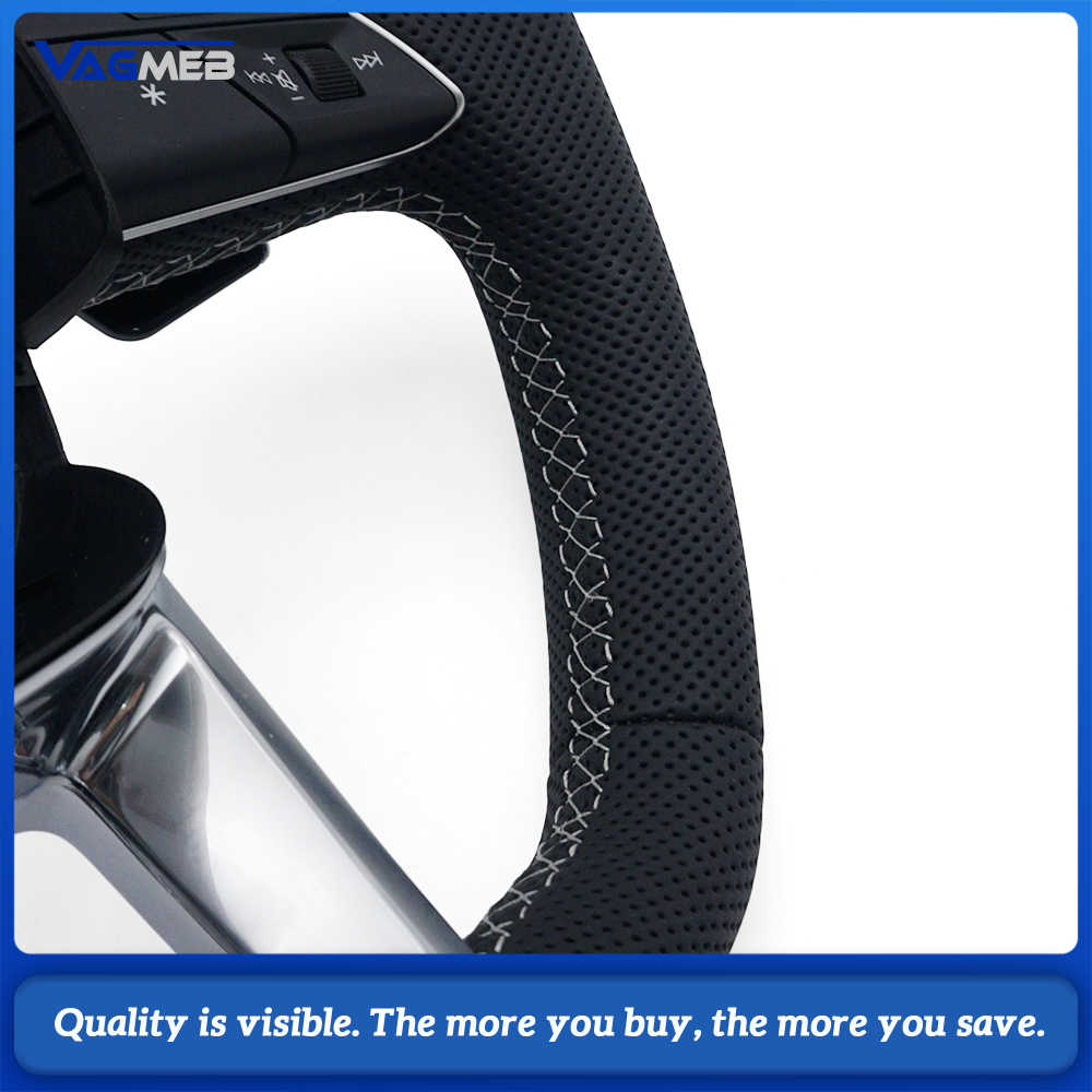 Car Full Perforated Steering Wheel Light Gray Stitching With Multi-function Buttons Paddle Shifters Heated Function  For Audi Q5L