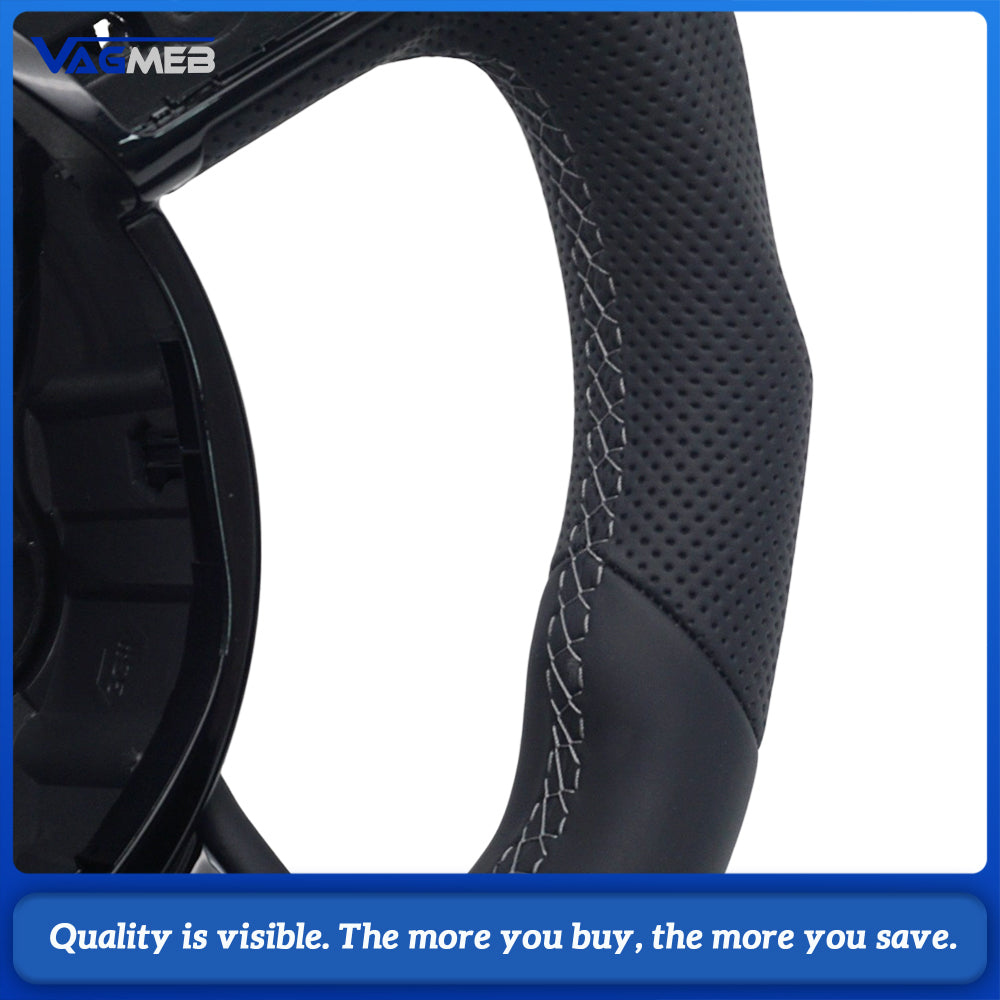 Stylized Shape Semi‑Perforated Steering Wheel Grey Stitch Grey Centering Marker For Audi A4 B8 Interior Sport Upgrade Replacement