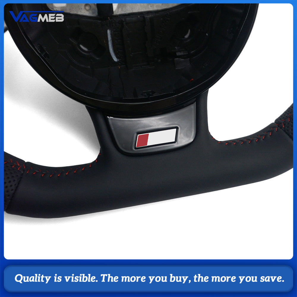 For Audi A4 B8 S-Line Sport Steering Wheel Heated Function Half Perforated Red Contrast Stitch Chrome Paddle Shifters No Buttons