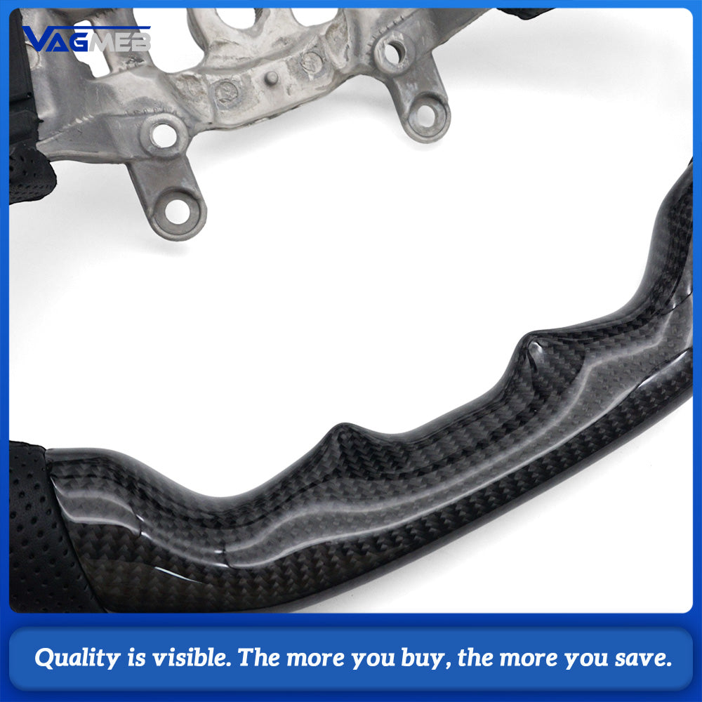 For Jeep Carbon Fiber Half Perforated Leather Steering Wheel Base, Black Stitching Black Centering Marker Car Steering Modification Replacement Part