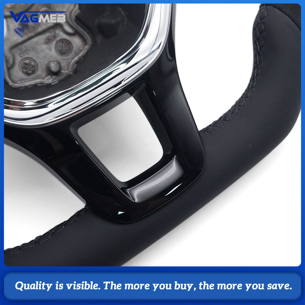 Car Half Suede Alcantara Steering Wheel Black Stitching With Blue Center Marker Replacement For VW T6