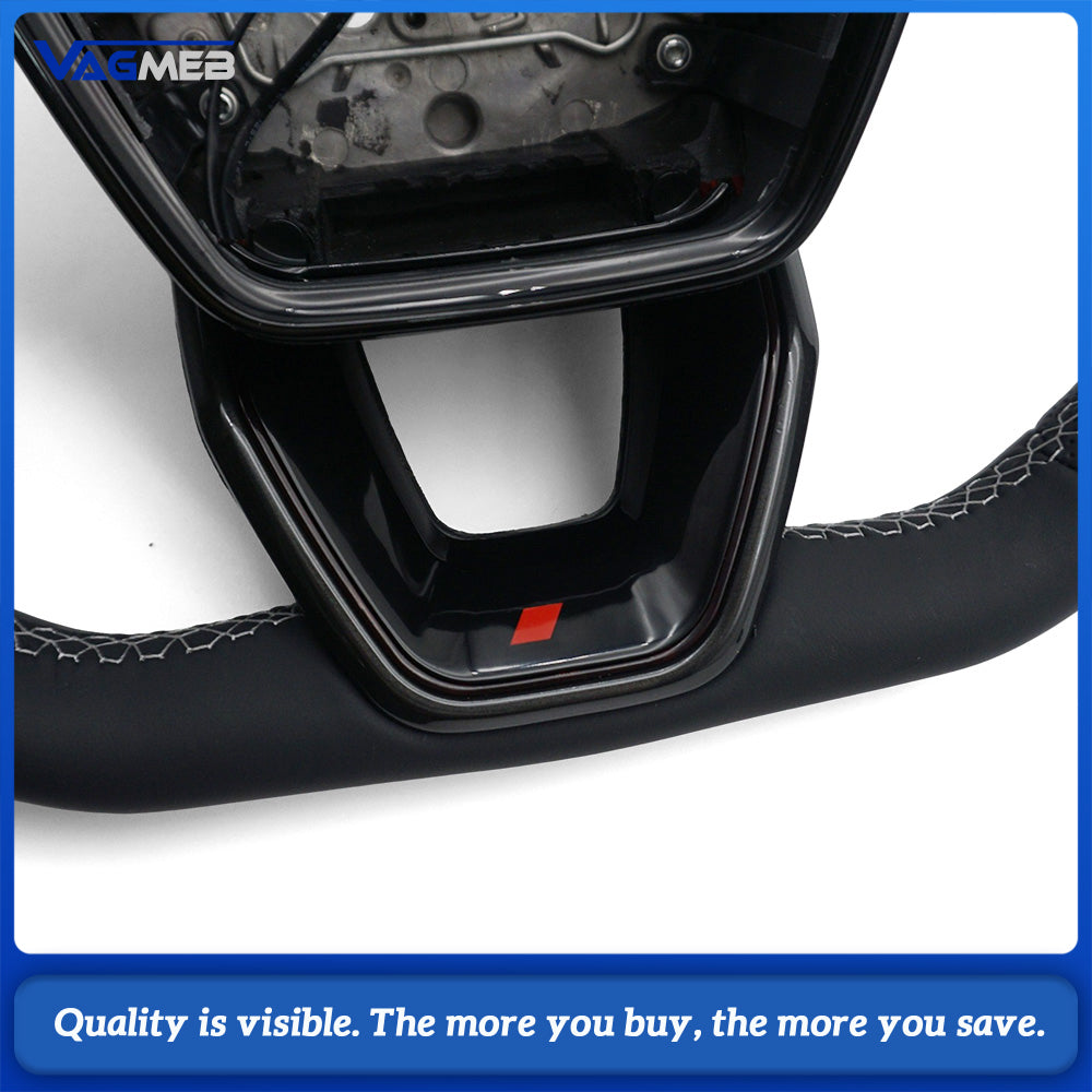 S-Line Steering Wheel For Audi A6 C8 A7 C8, Half Perforated Leather White Stitching, Heated Function, No Shift Paddles, No Multifunction Buttons