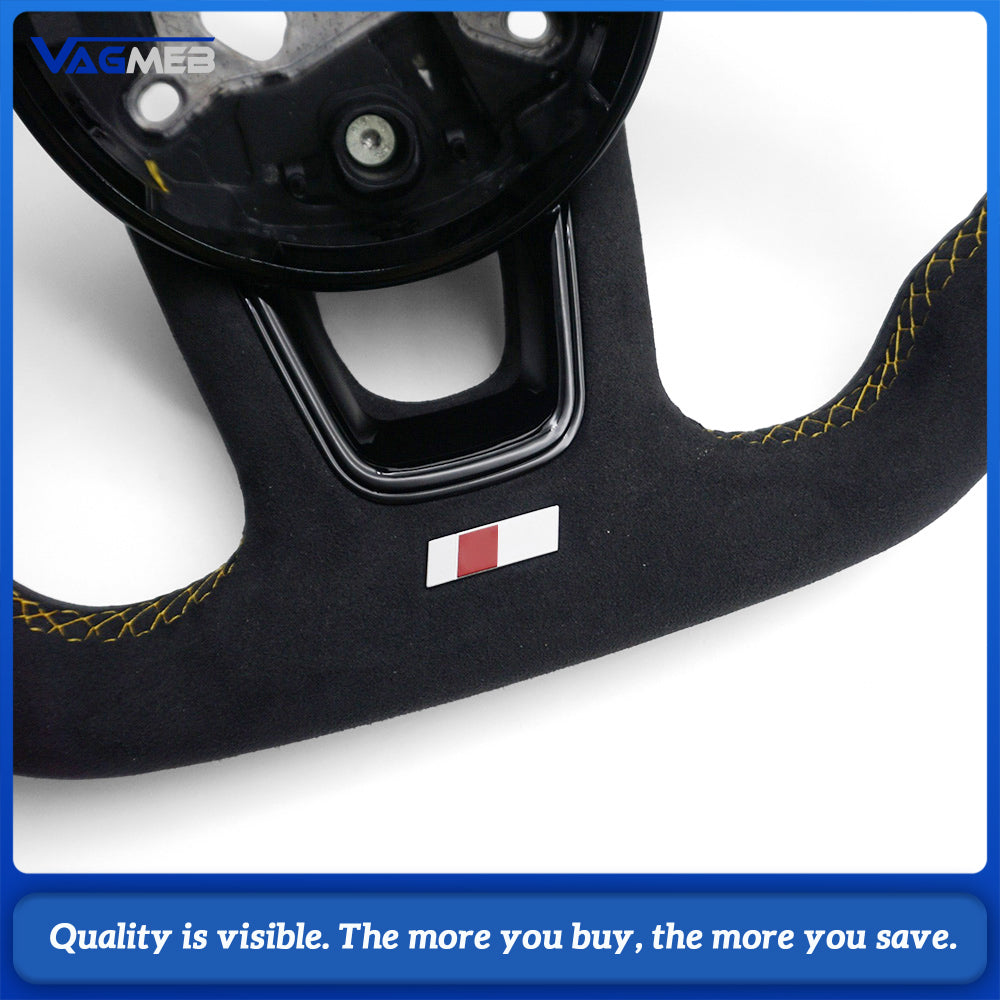 ellow Perforated Leather Half Alcantara Steering Wheel For Audi A4B9