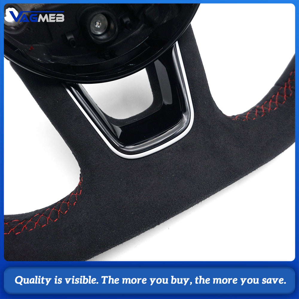 For Audi A4 B9 Full Alcantara Steering Wheel With Red Stitching, Without Control Buttons And Shift Paddles Retrofit