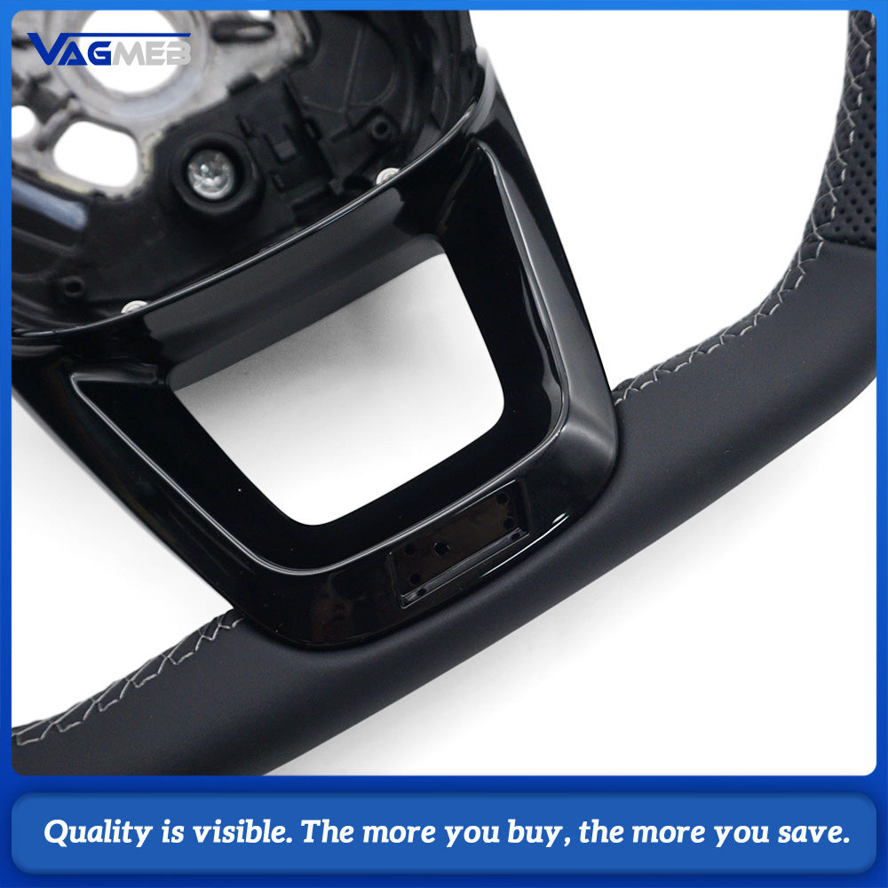 Car Gloss Black Half Perforated Leather Steering Wheel Gray Stitching Without Paddle Shifters and Control Buttons Replacement For Audi Q5L