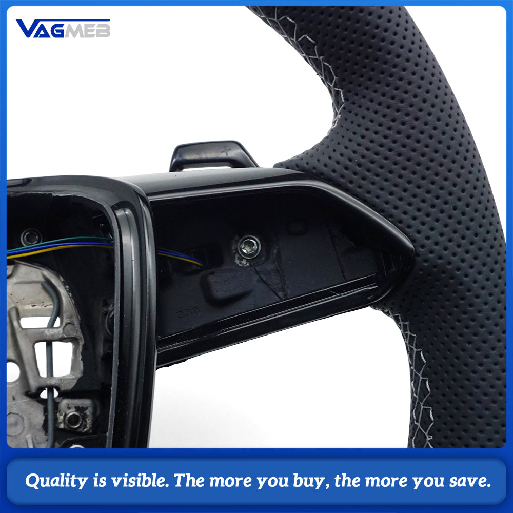 S LOGO Line Half Perforated Leather Steering Wheel with Paddle Shifters (No Buttons, No Airbag) for Audi A6 C8 A7 S6 RS6