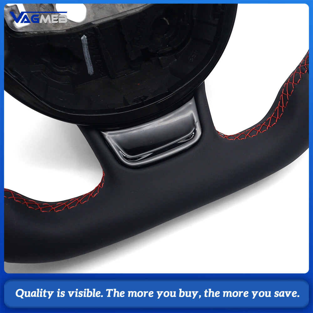 For Audi A4 B8 Contoured Steering Wheel Base, Semi Perforated Leather with Red Contrast Stitching, Black Position Mark, Sport Modification Steering Wheel Base