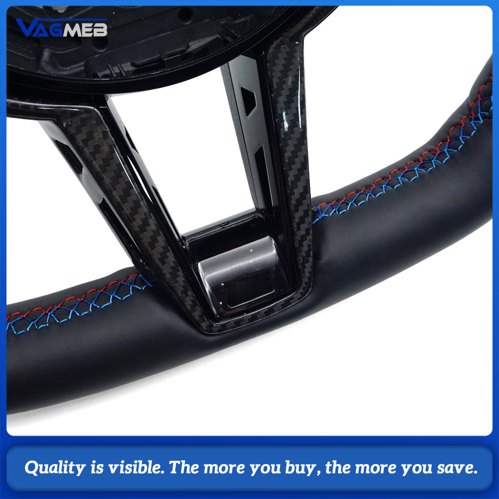Fully leather steering wheel suitable for BMW 3 Series, 4 Series, 5 Series G20, G21, G80, G81, G22, G23, G30, paired with a carb
