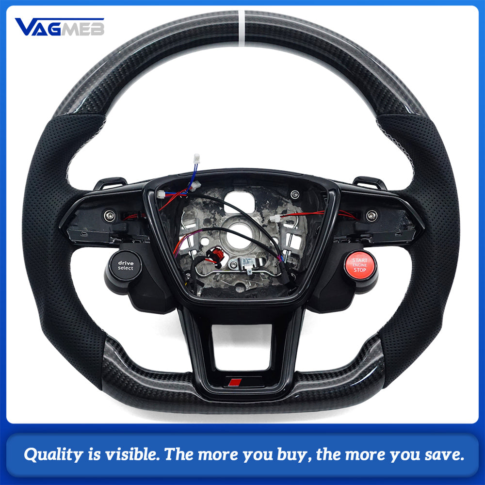 R8 button steering wheel For AUDI A6 C8 perforated leather baked black multifunctional sports steering wheel, Car Accessories