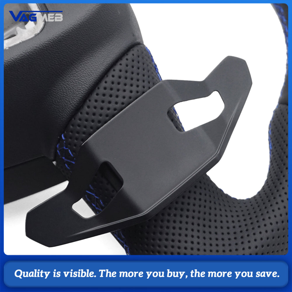 RS Logo Half Perforated Leather Steering Wheel Blue Stitch For Audi A6 C8 A7 S6 RS6