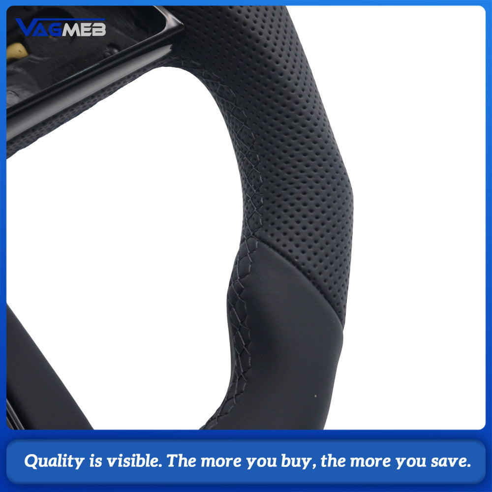Steering Wheel Fit Audi A4 B9 Half Perforated Leather Black Stitch Red Center Alignment Mark With S Badge